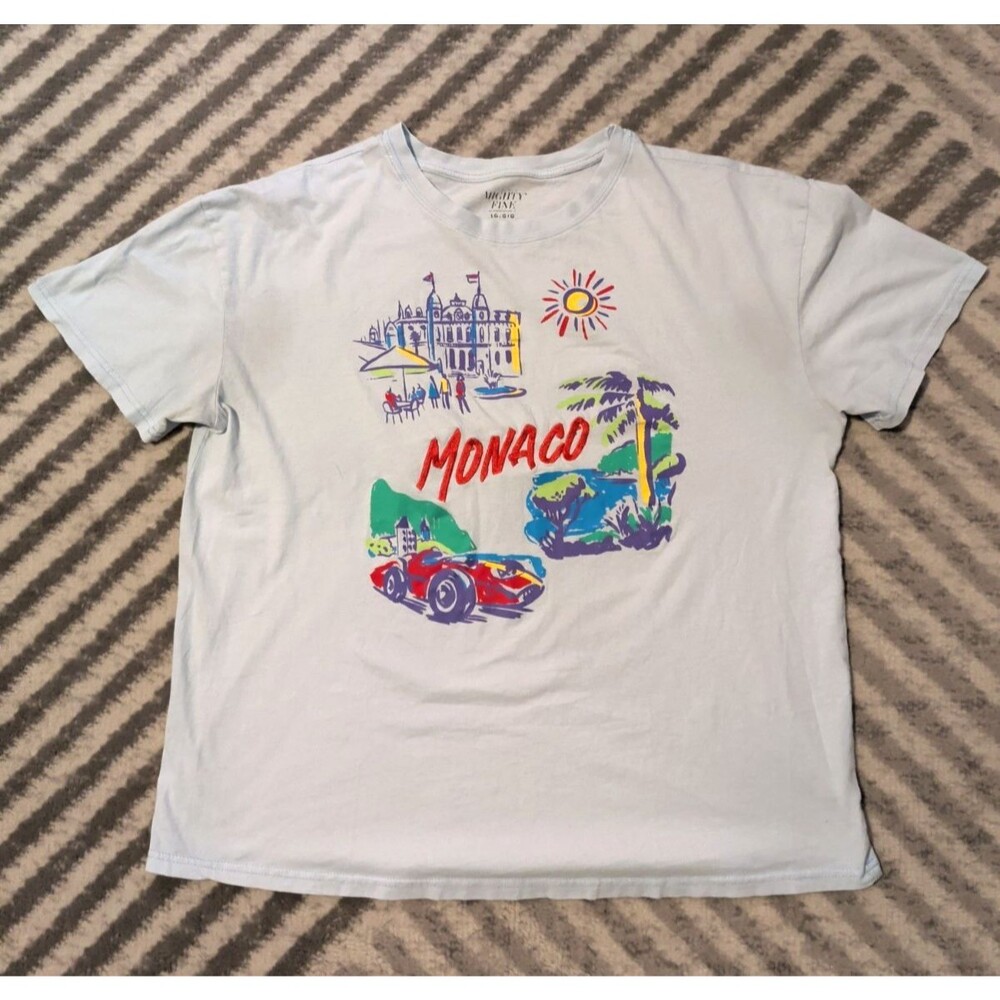Mighty Fine Women's Oversized Embroidered Monaco T-Shirt Blue Size L
